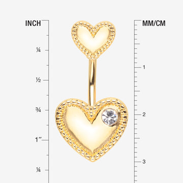 Detail View 1 of Golden Valentine Double Heart Sparkle Laced Belly Button Ring-Clear Gem